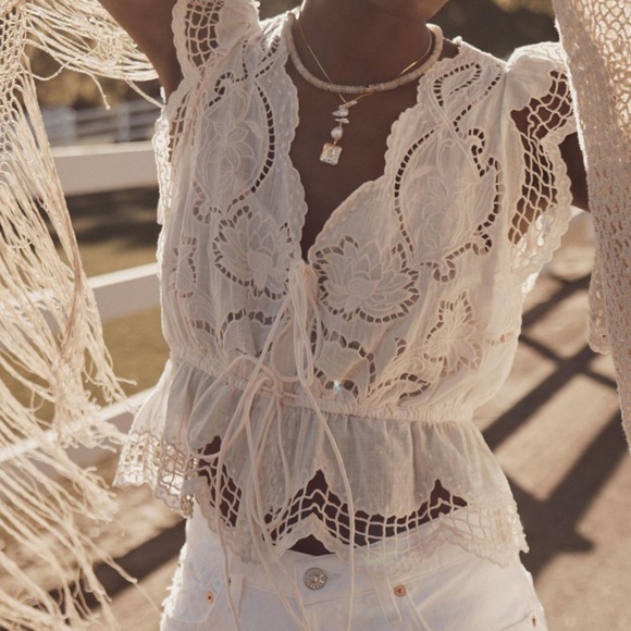 Lace V-Neck Blouse - Picture 1 of 7